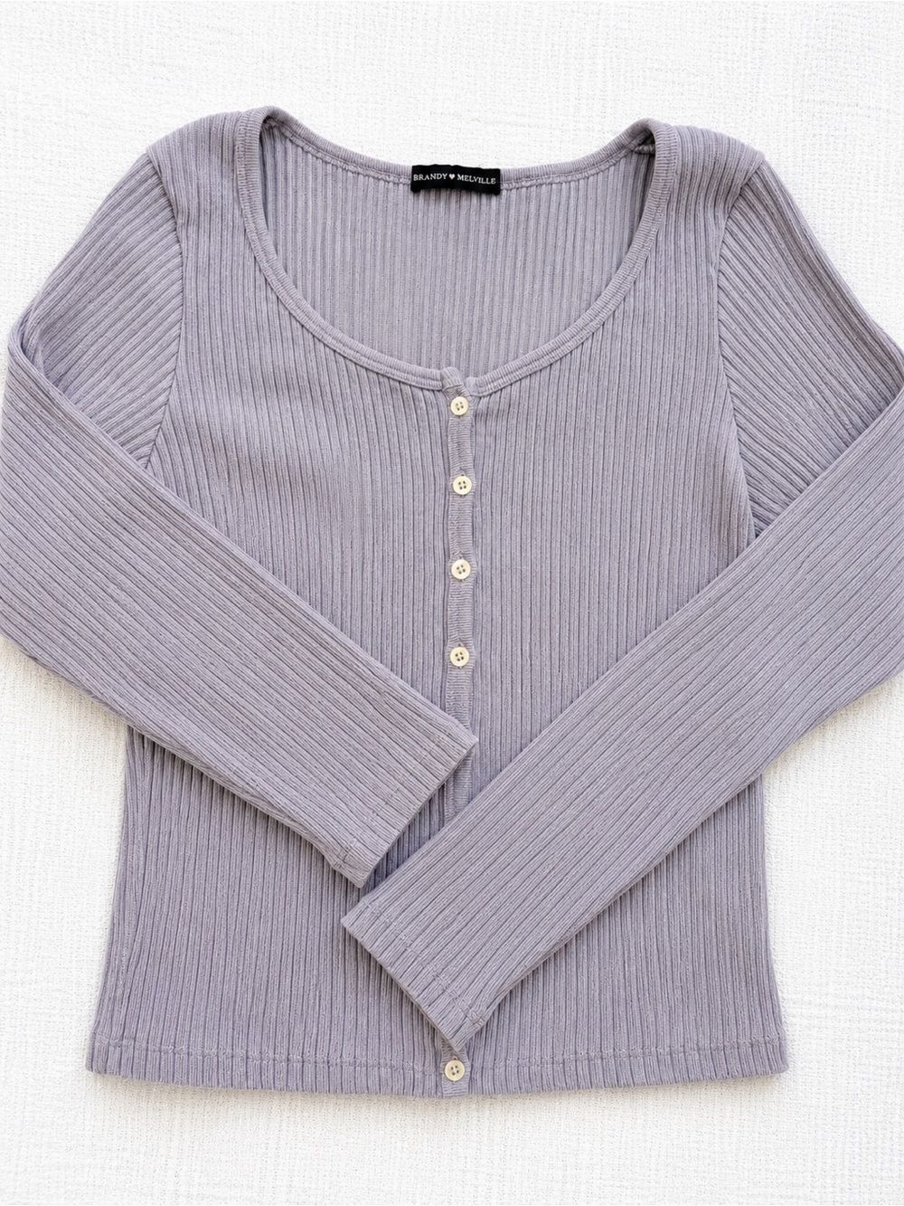 Brandy Melville Ribbed Henley Long Sleeve Crop Top Gray Lilac